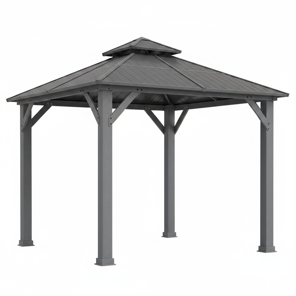 Outsunny Hardtop Gazebo Wood Frame Grey 3x3m