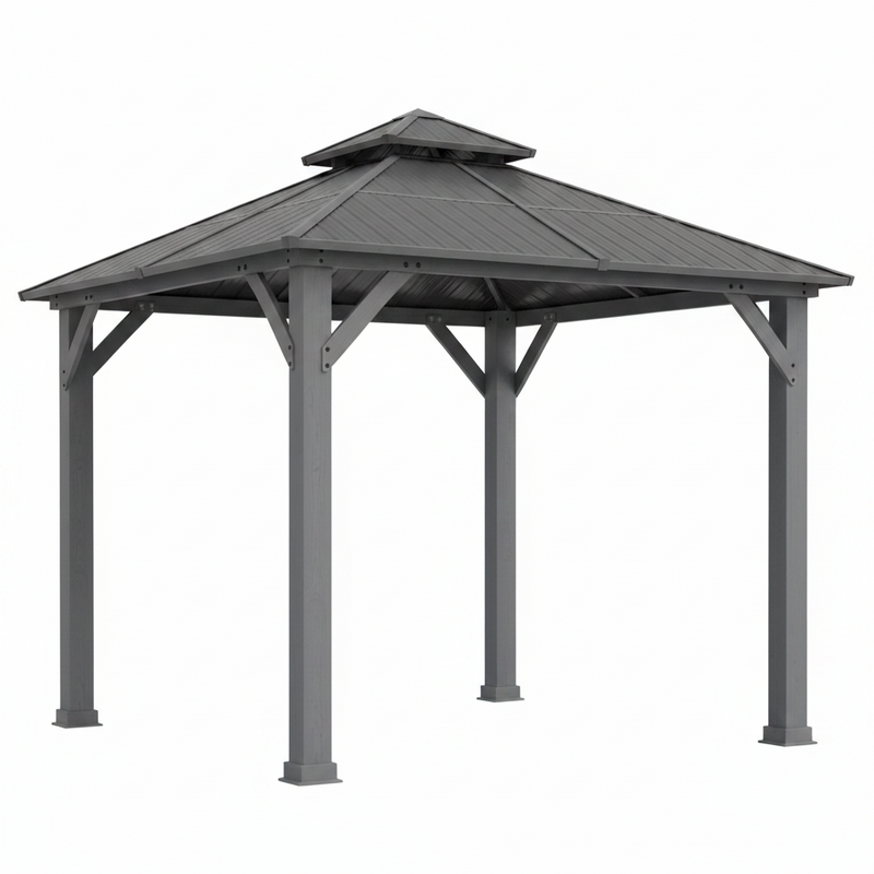Outsunny Hardtop Gazebo Wood Frame Grey 3x3m