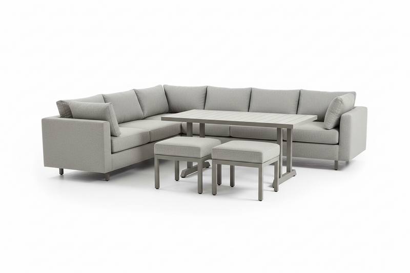 Maze - Outdoor Fabric Pulse Rectangular Corner Dining Set with Rising Table - Zinc Grey