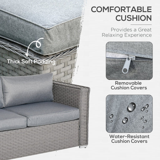 5 PCs Rattan Wicker Corner Sofa Set Tea Table Footstool & Cushion - Grey - image 2