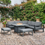 Outsunny 6-Piece Aluminium Garden Sofa Set with Fire Pit Grey