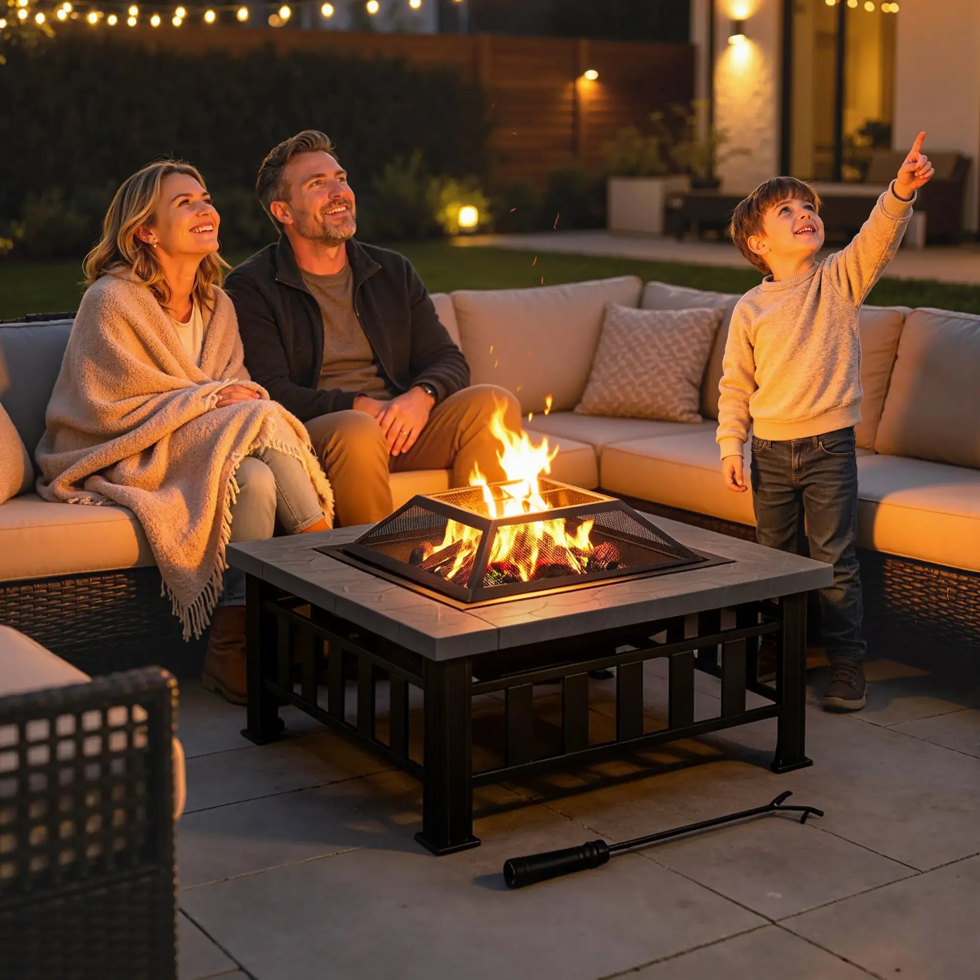 Outsunny Metal Large Firepit Outdoor Square Fire Pit Brazier with Rain Cover