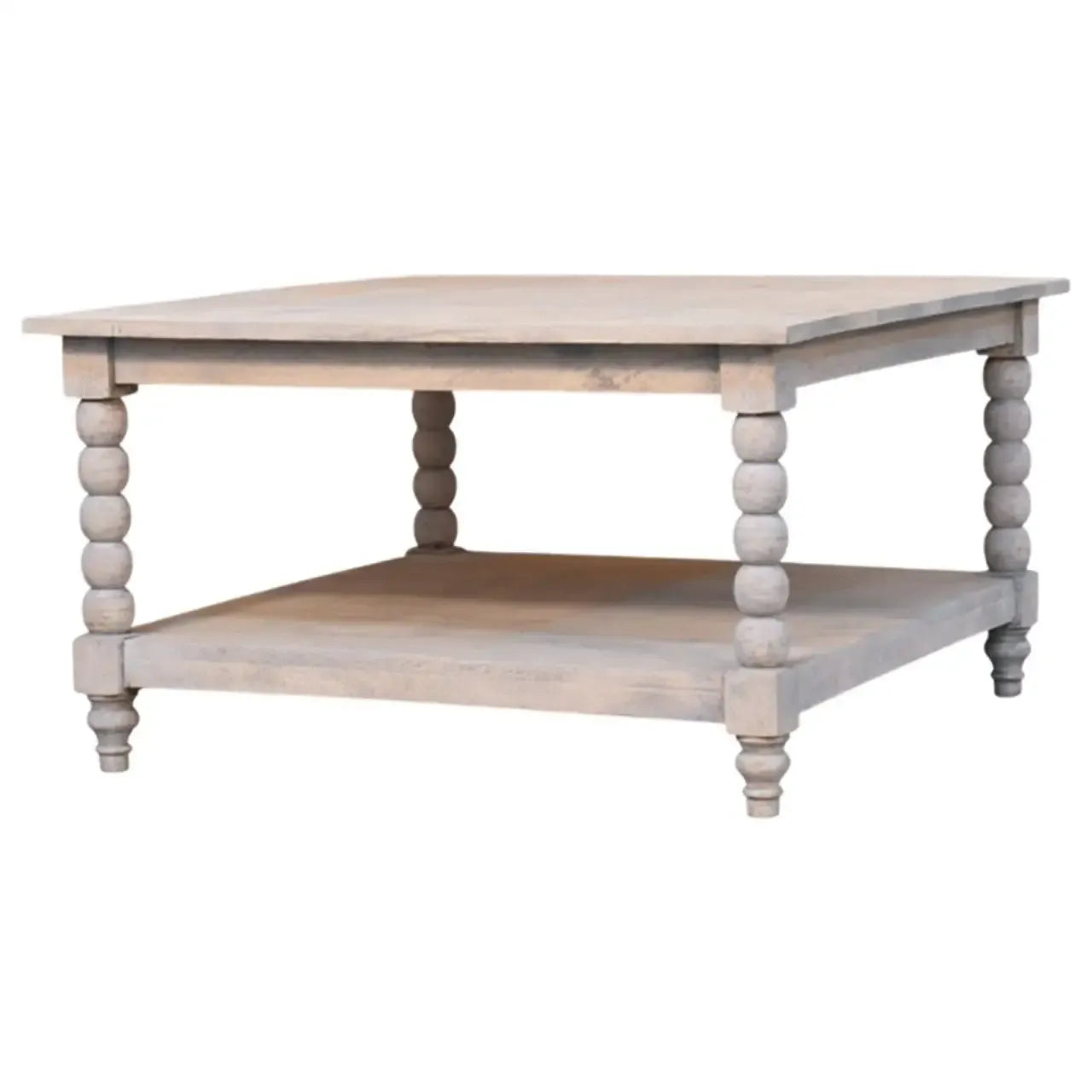 Solid Mango Wood Coffee Table with Open Storage Slot, Beige