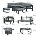 Outsunny 6-Piece Aluminium Garden Sofa Set with Fire Pit Grey