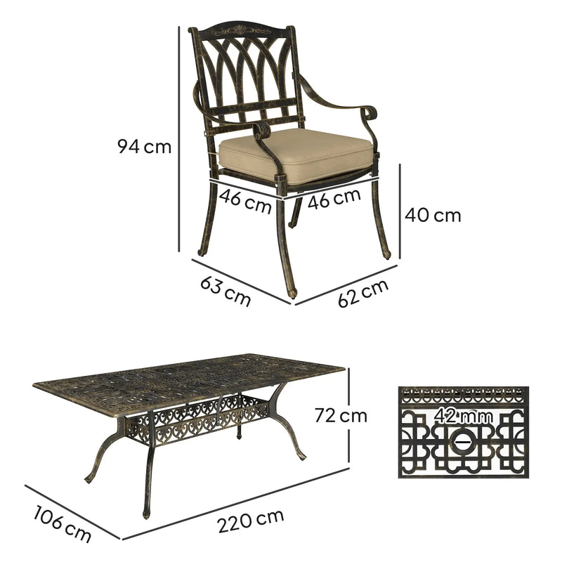 Garden Dining Set 220L x 106W x 72Hcm Bronze Tone