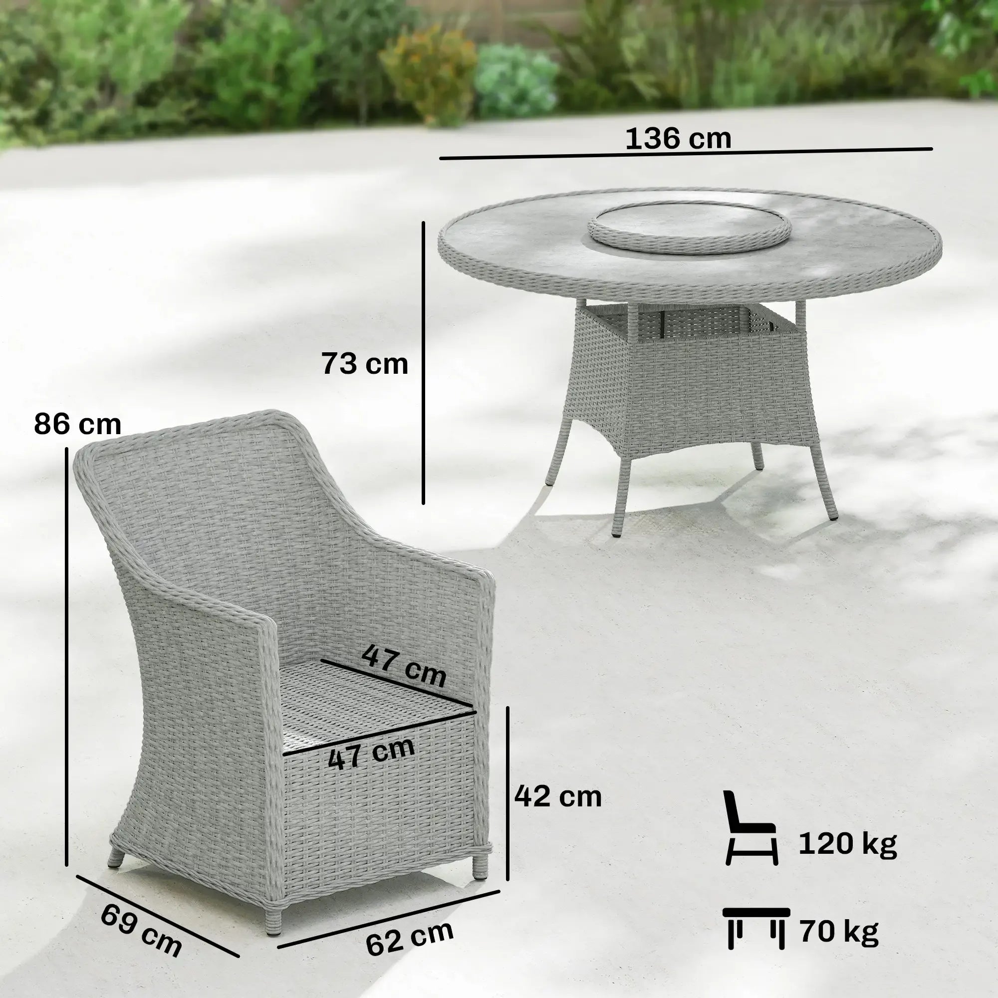 Outsunny Rattan Dining Set Round Table & Chairs Grey