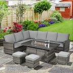 Outsunny 7-Piece Rattan Garden Sofa Set with Fire Pit Grey