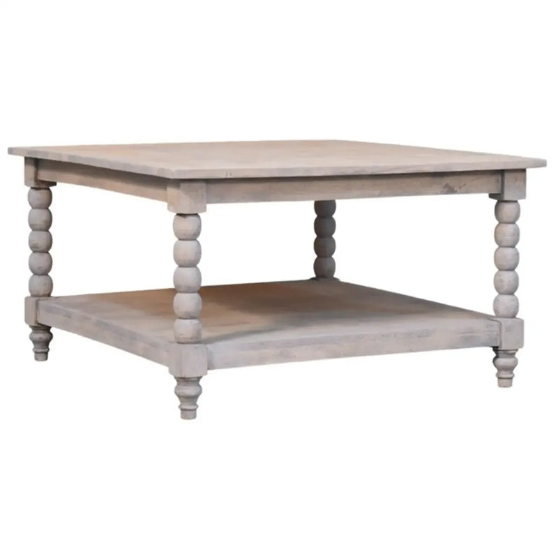 Solid Mango Wood Coffee Table with Open Storage Slot, Beige