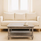 Solid Mango Wood Coffee Table with Open Storage Slot, Beige