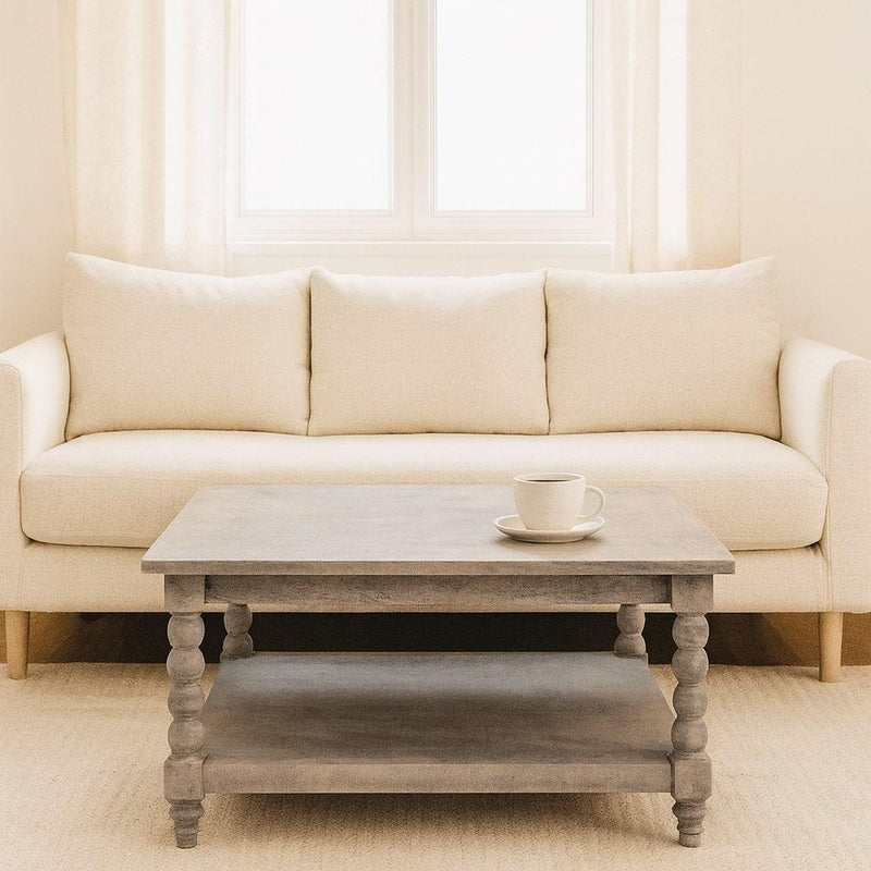 Solid Mango Wood Coffee Table with Open Storage Slot, Beige