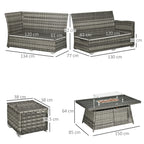 Outsunny 7-Piece Rattan Garden Sofa Set with Fire Pit Grey