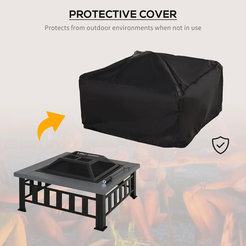Outsunny Metal Large Firepit Outdoor Square Fire Pit Brazier with Rain Cover