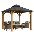 Outsunny Hardtop Gazebo Wood Frame Grey 3x3m