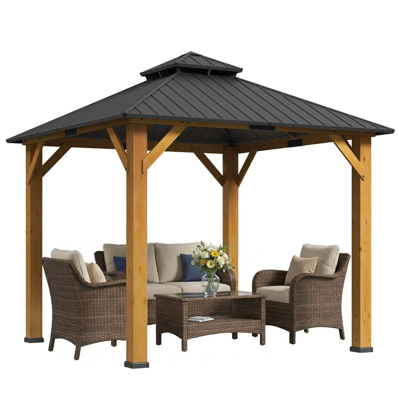 Outsunny Hardtop Gazebo Wood Frame Grey 3x3m