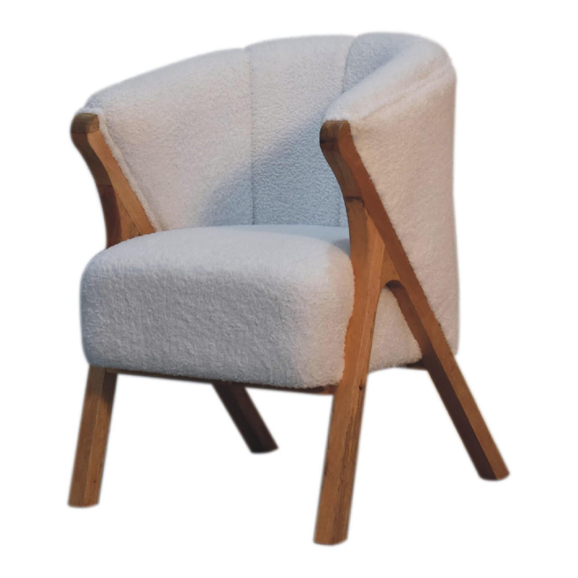Bouclé Handcrafted Accent Chair with Solid Mango Wood Frame, Brown