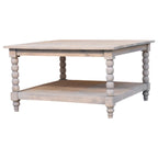 Solid Mango Wood Coffee Table with Open Storage Slot, Beige