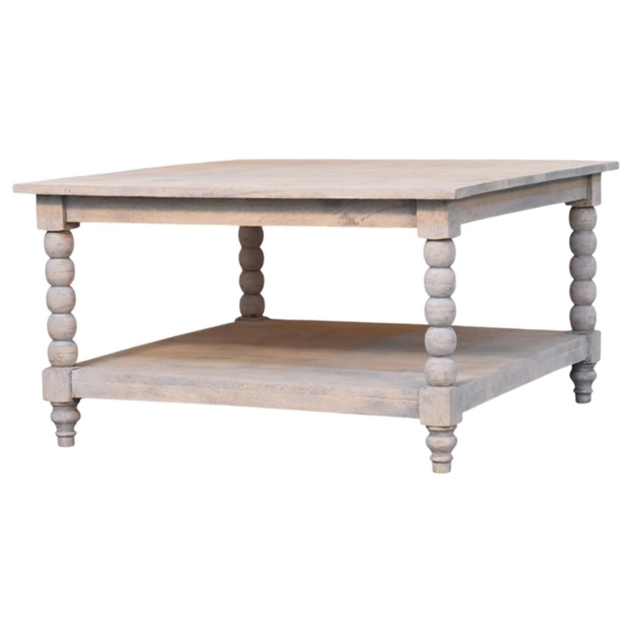 Solid Mango Wood Coffee Table with Open Storage Slot, Beige