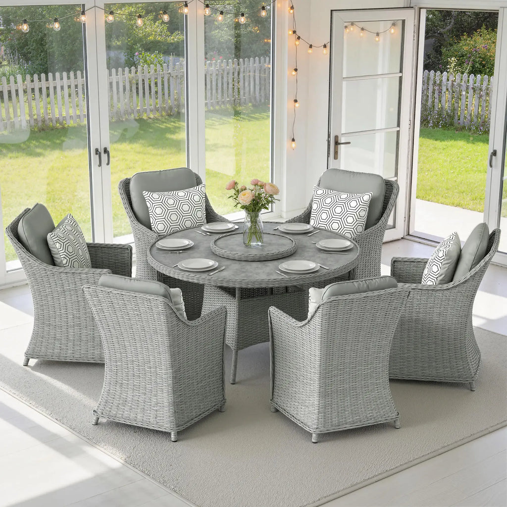 Outsunny Rattan Dining Set Round Table & Chairs Grey