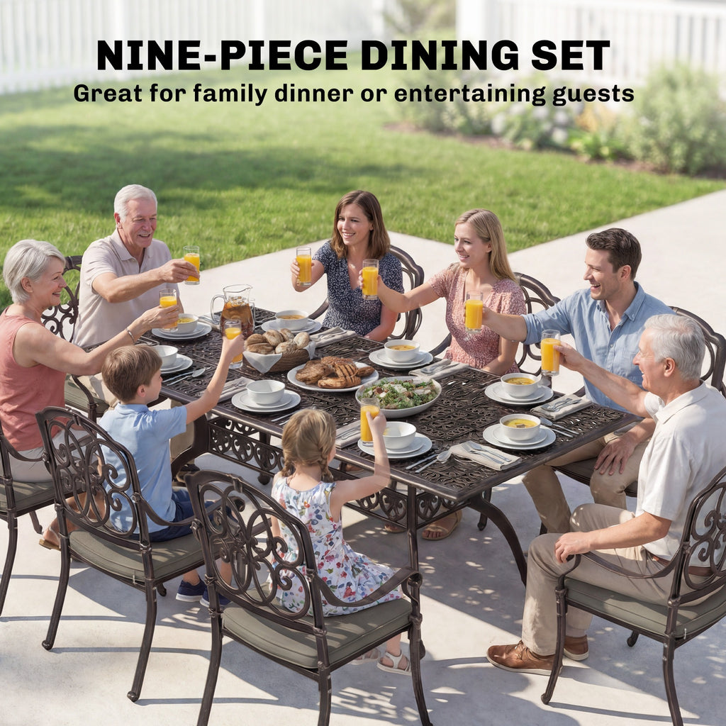 Outsunny 9-Piece Cast Aluminium Dining Set Bronze Patio