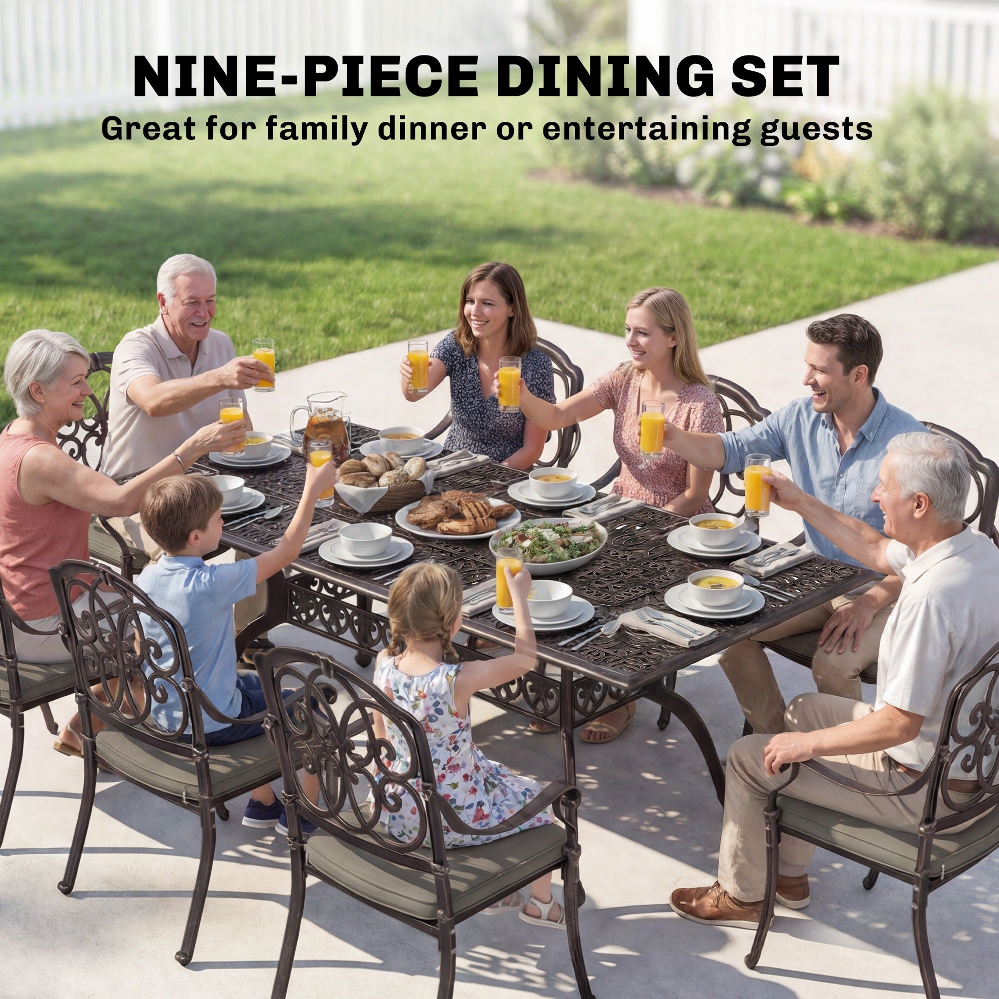 Outsunny 9-Piece Cast Aluminium Dining Set Bronze Patio