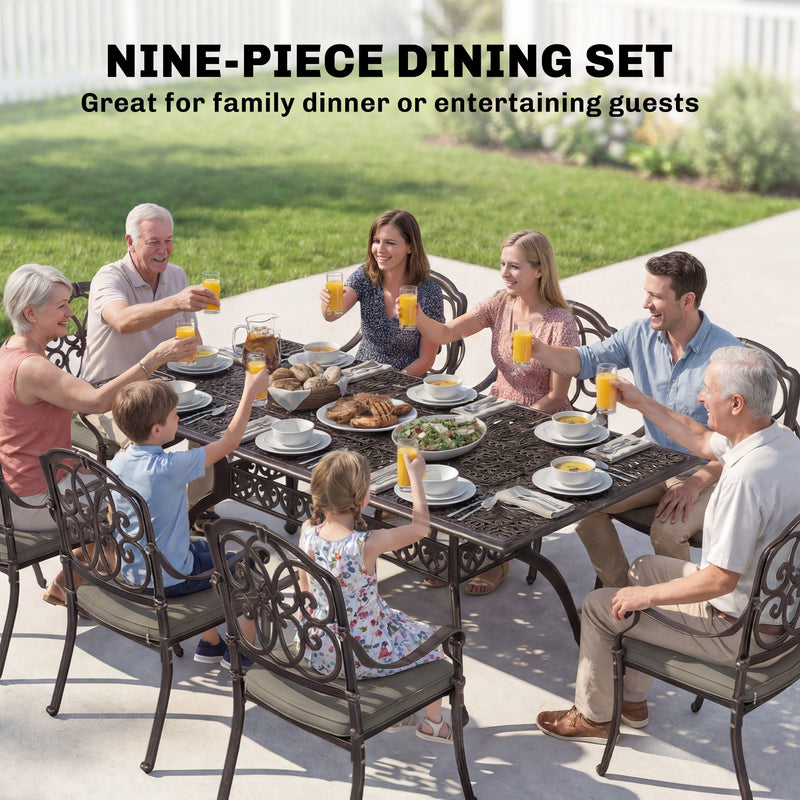 Outsunny 9-Piece Cast Aluminium Dining Set Bronze Patio