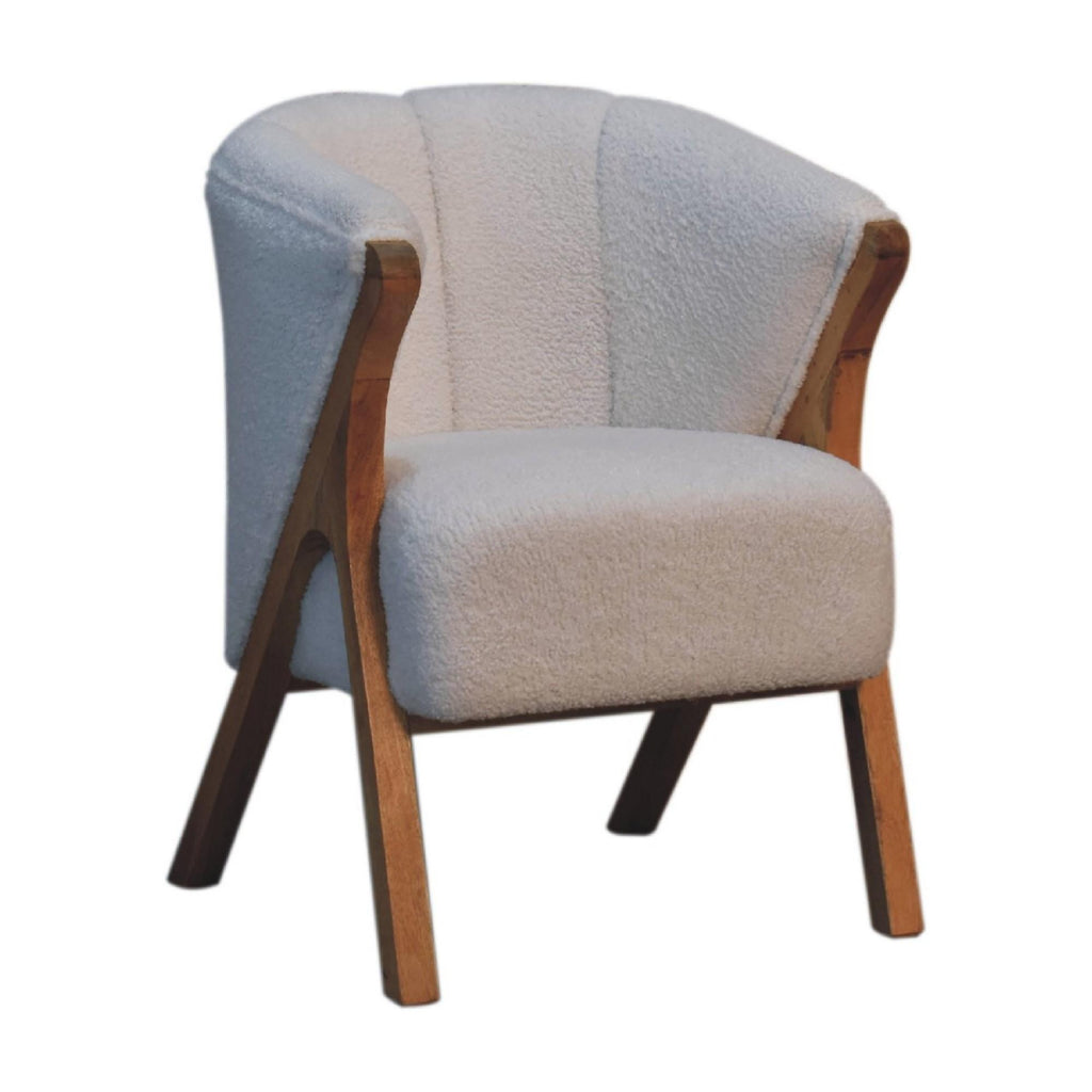Bouclé Handcrafted Accent Chair with Solid Mango Wood Frame, Brown