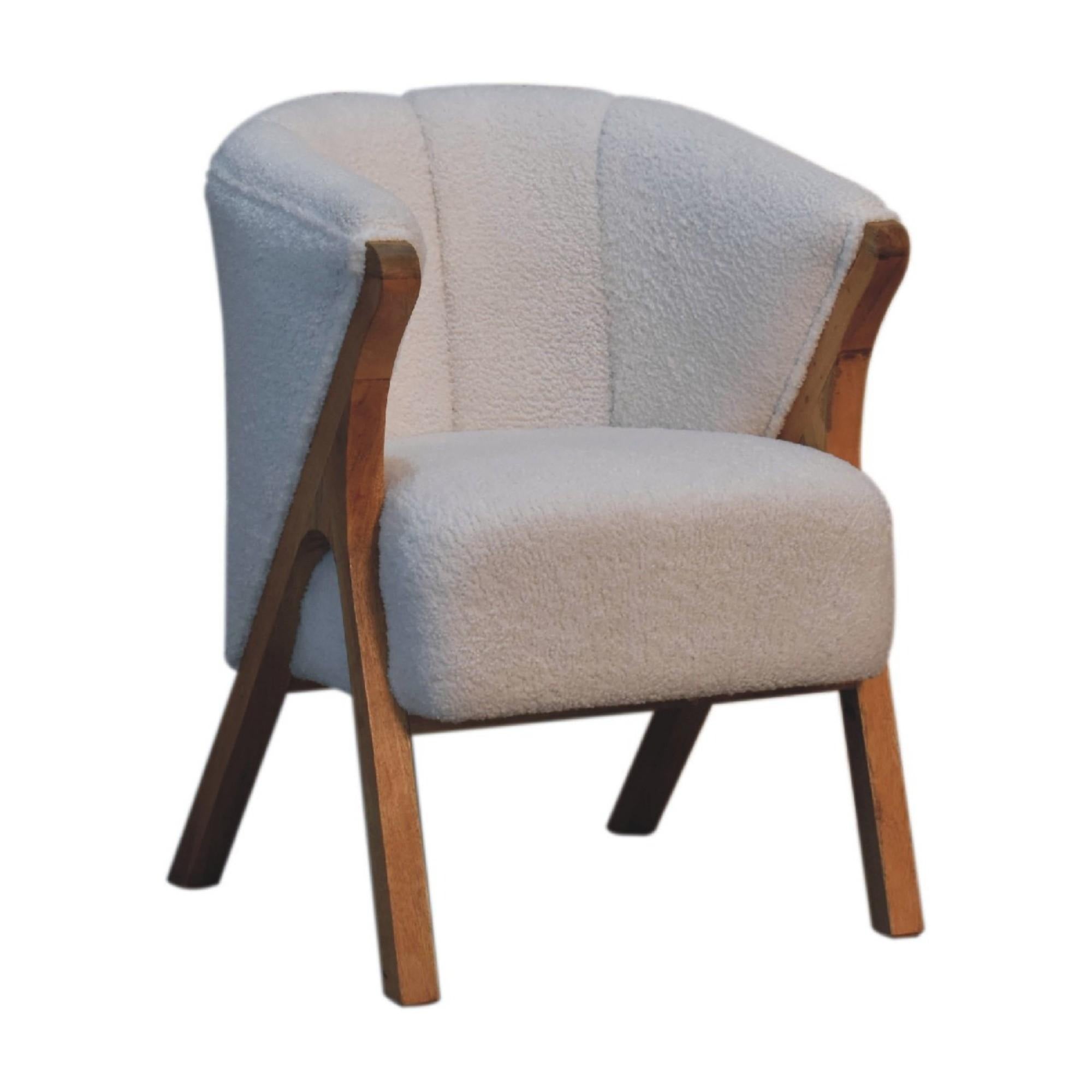 Bouclé Handcrafted Accent Chair with Solid Mango Wood Frame, Brown
