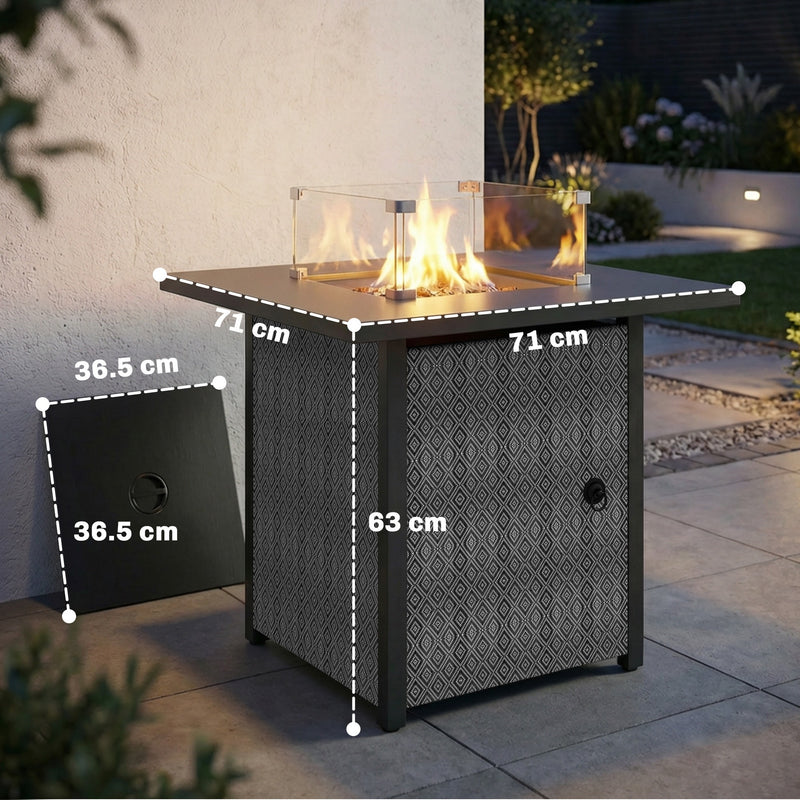 Outsunny Gas Fire Pit Table 11.7KW with Wind Guard Black