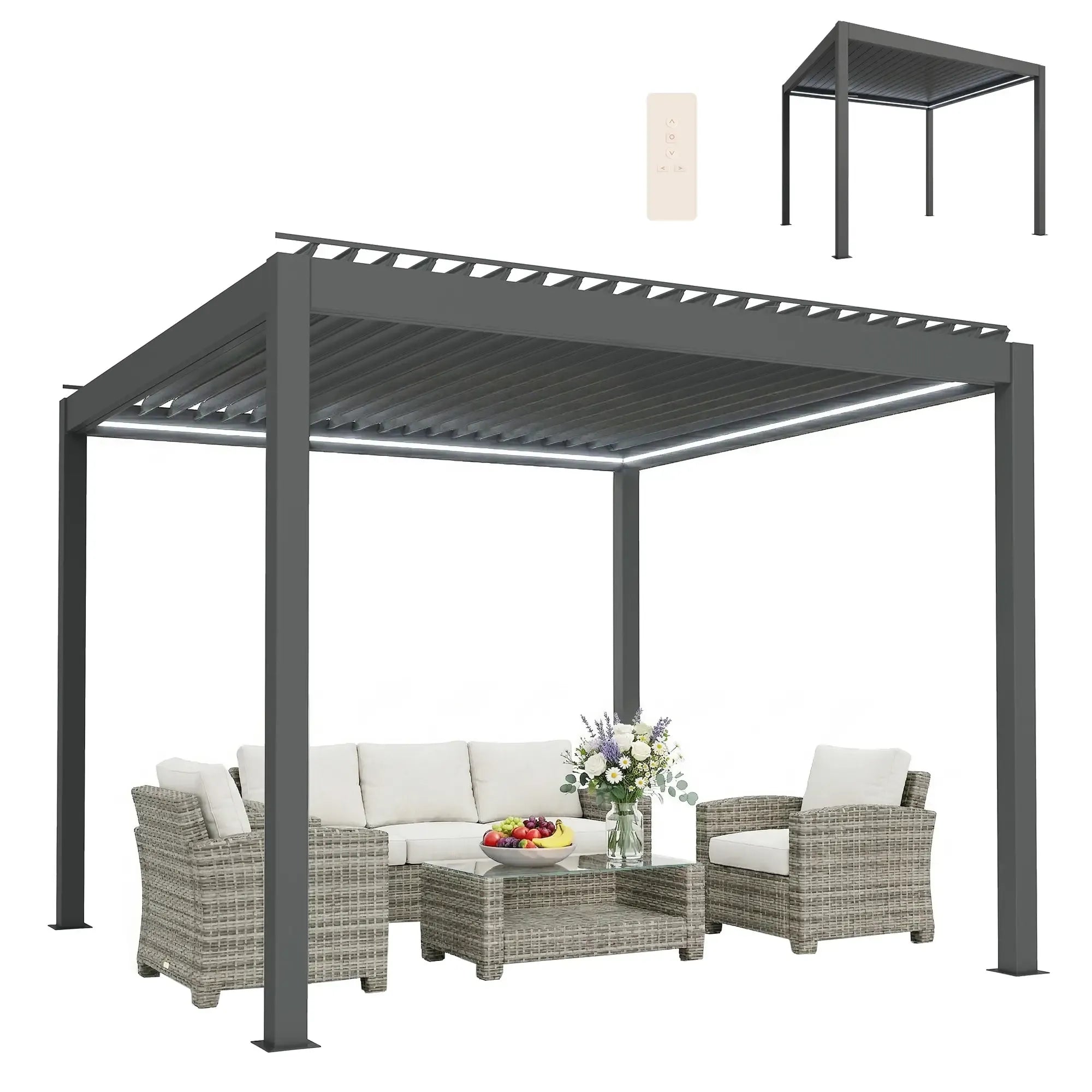 Outsunny Electric Aluminium Pergola with LED Lights 3x3m