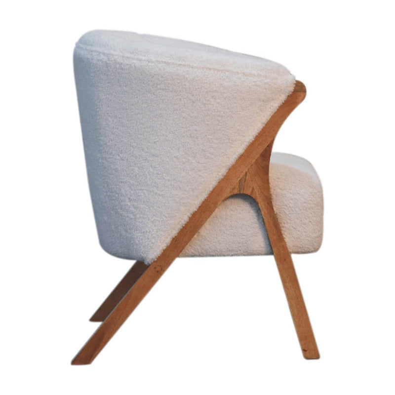 Bouclé Handcrafted Accent Chair with Solid Mango Wood Frame, Brown