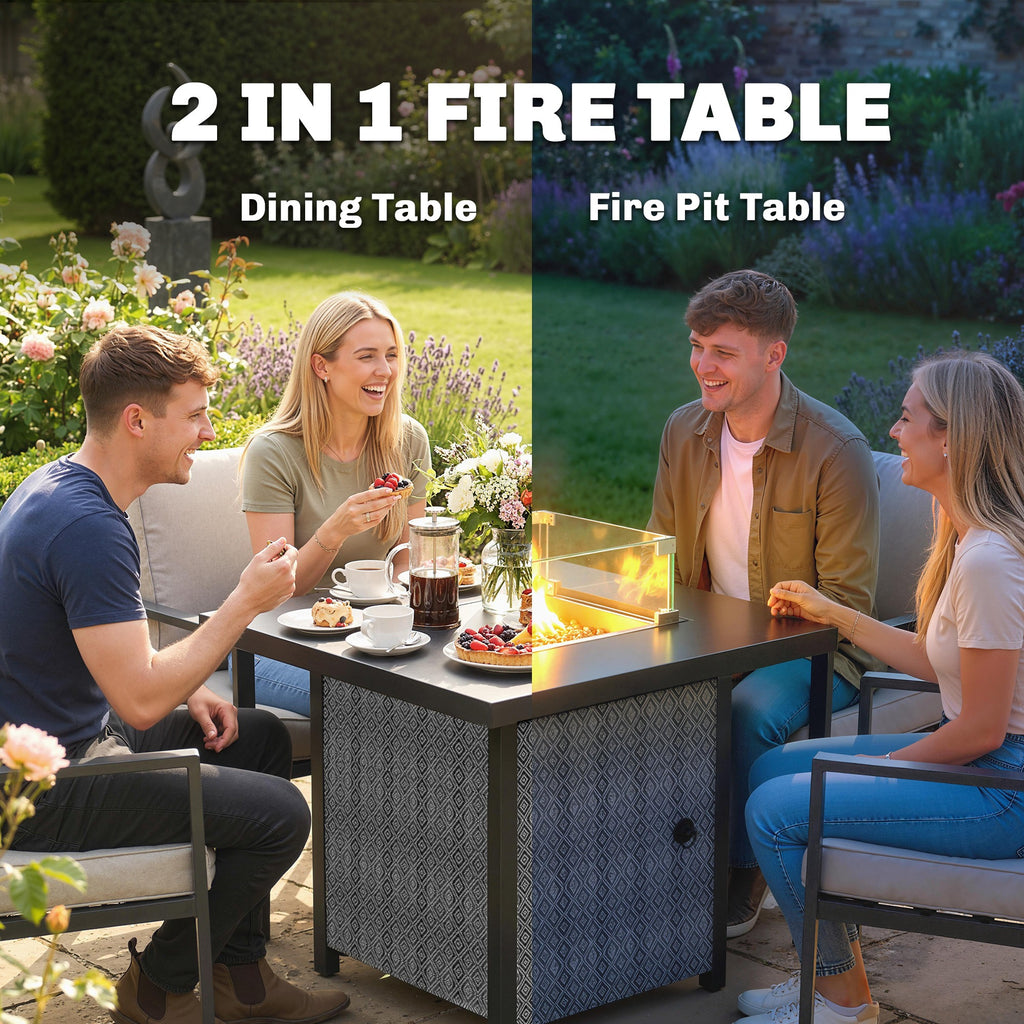 Outsunny Gas Fire Pit Table 11.7KW with Wind Guard Black