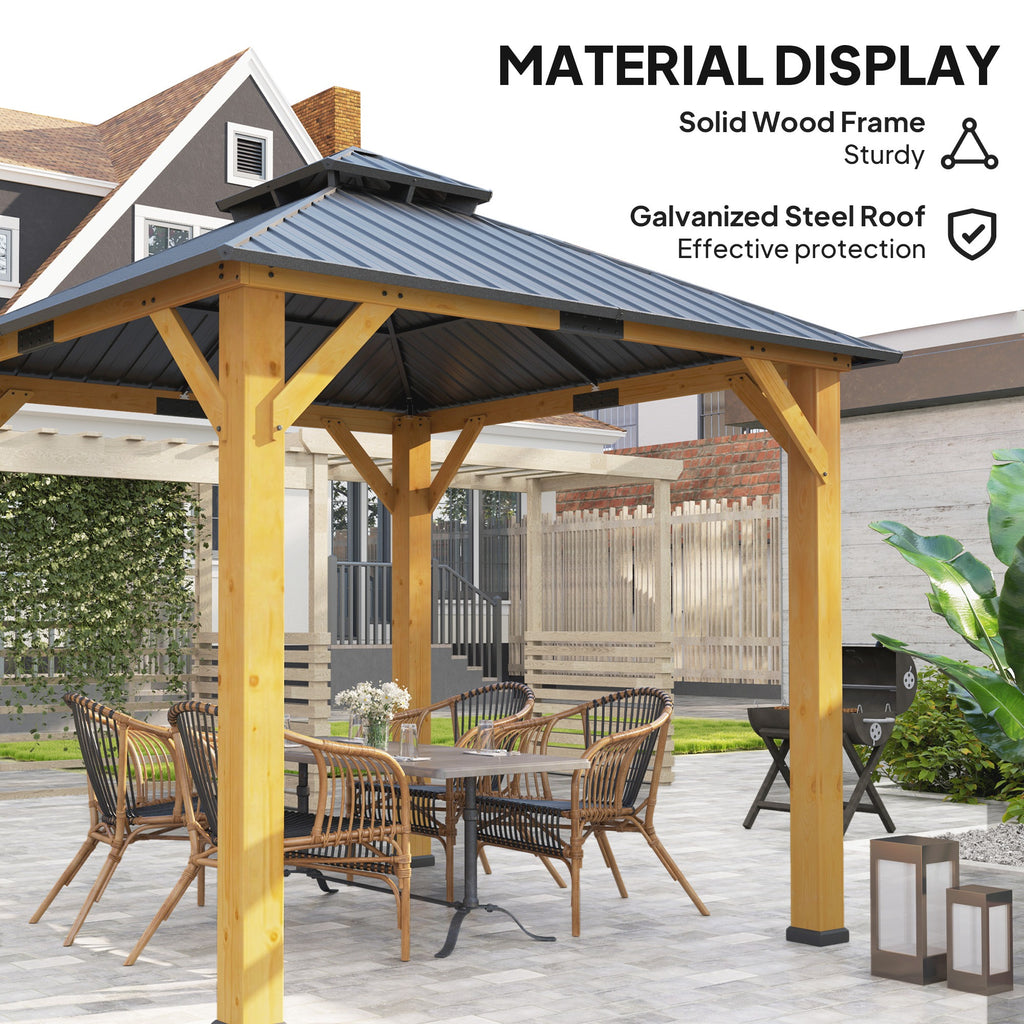 Outsunny Hardtop Gazebo Wood Frame Grey 3x3m