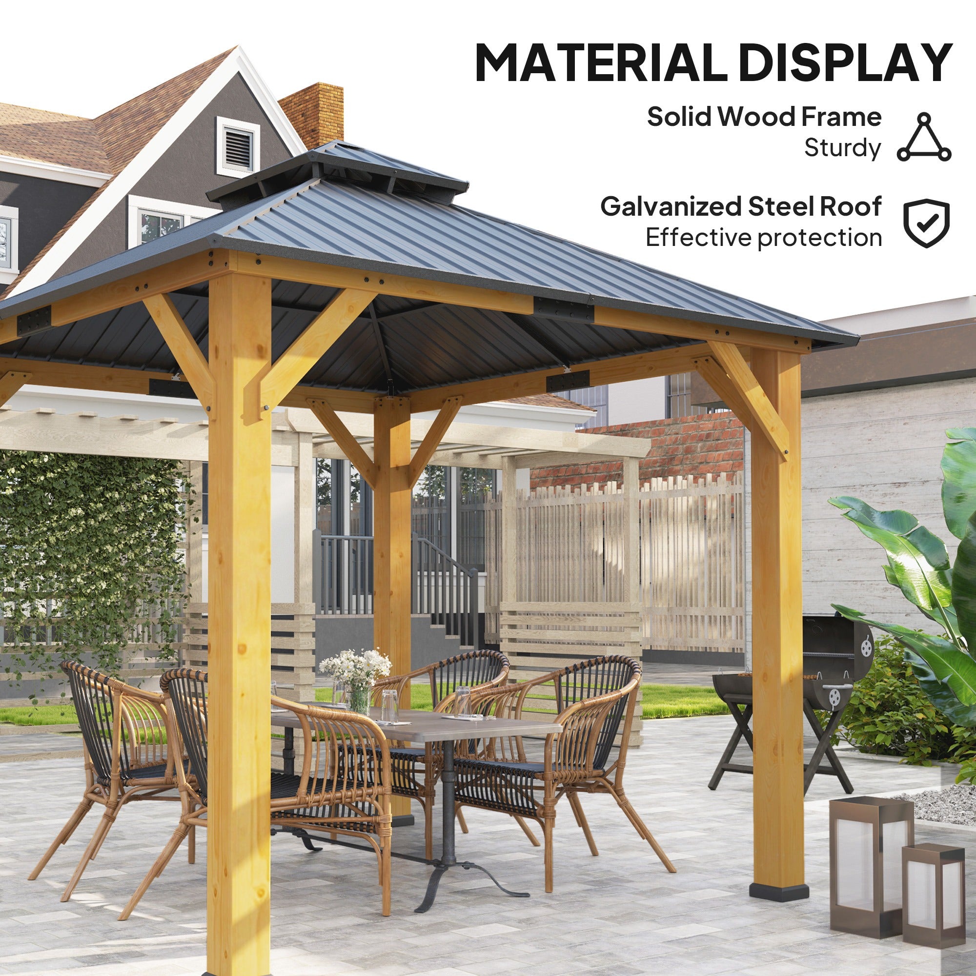 Outsunny Hardtop Gazebo Wood Frame Grey 3x3m