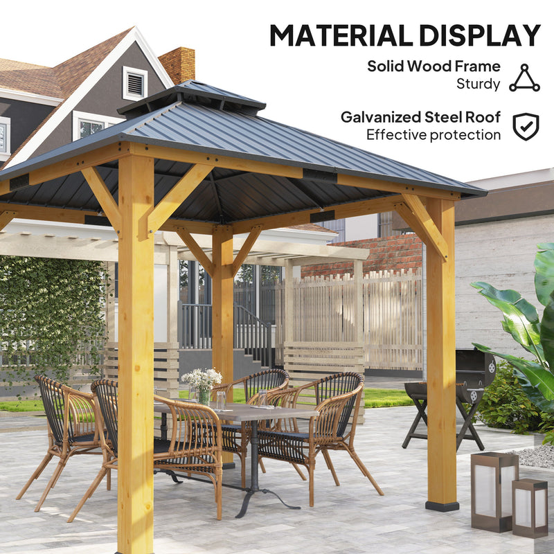 Outsunny Hardtop Gazebo Wood Frame Grey 3x3m