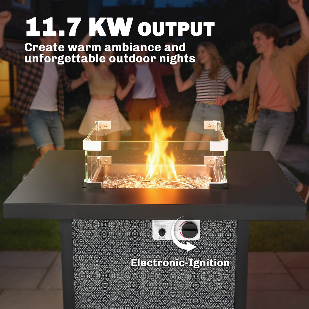 Outsunny Gas Fire Pit Table 11.7KW with Wind Guard Black