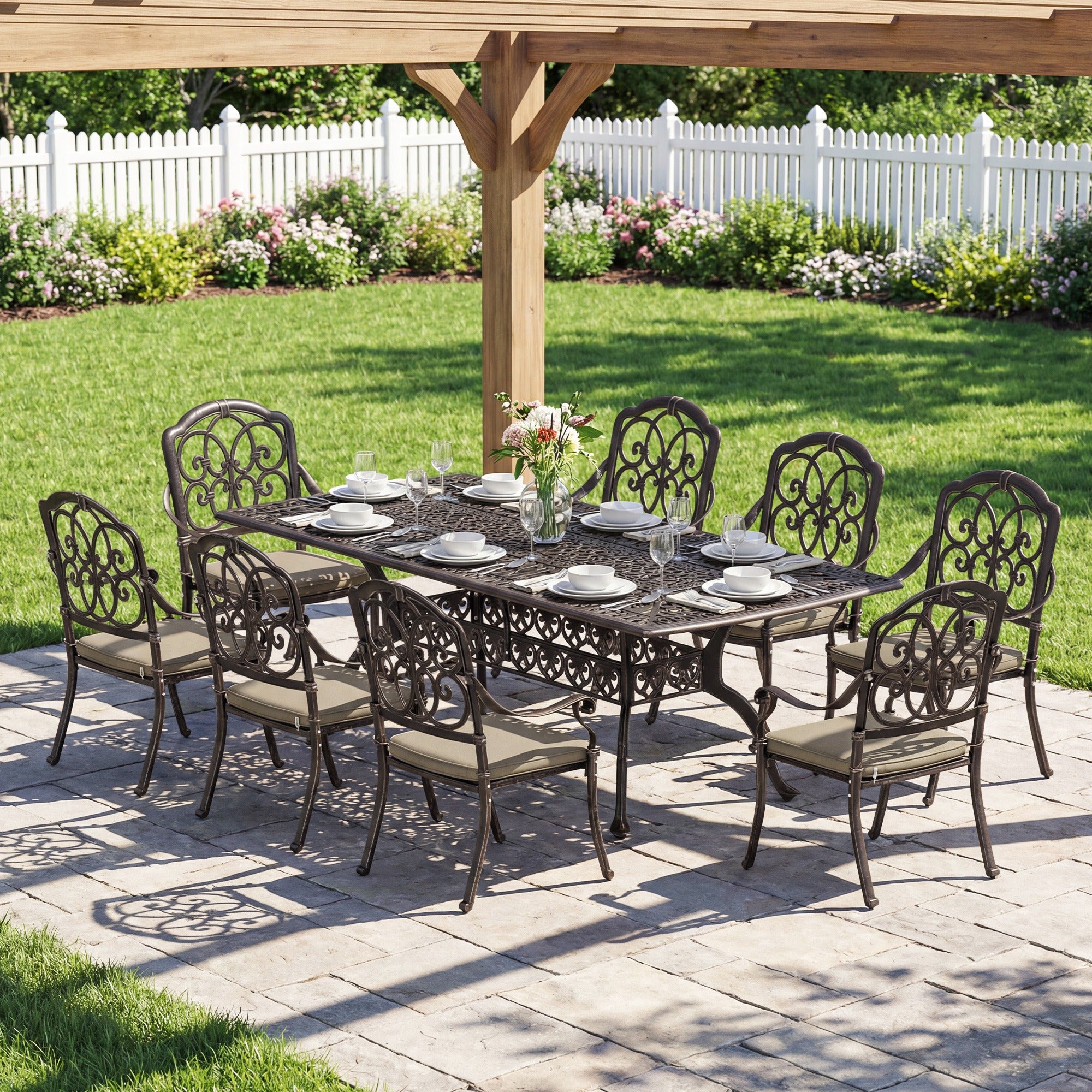 Outsunny 9-Piece Cast Aluminium Dining Set Bronze Patio