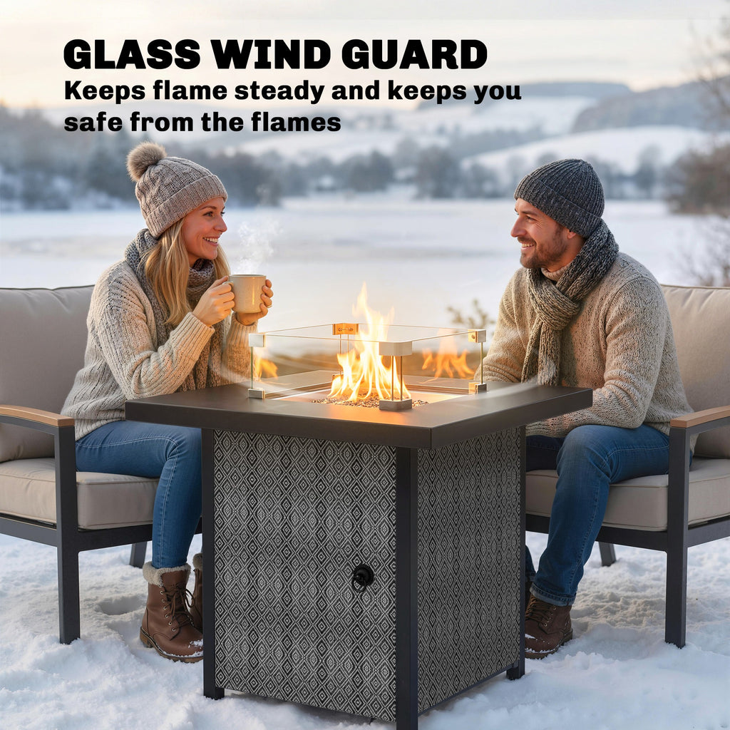 Outsunny Gas Fire Pit Table 11.7KW with Wind Guard Black