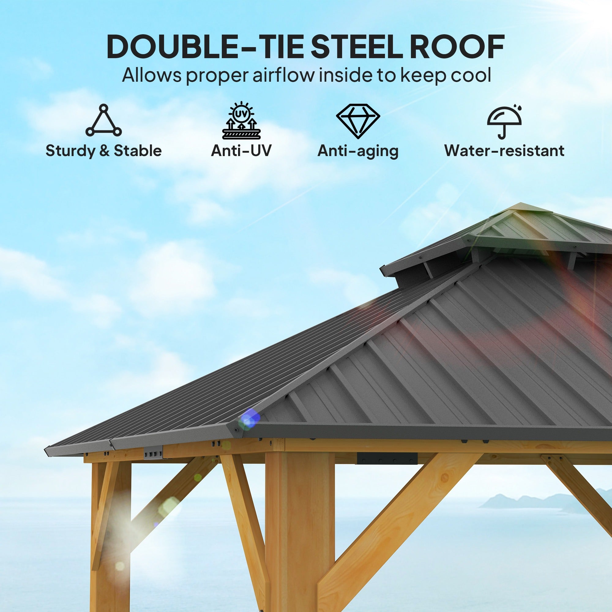 Outsunny Hardtop Gazebo Wood Frame Grey 3x3m