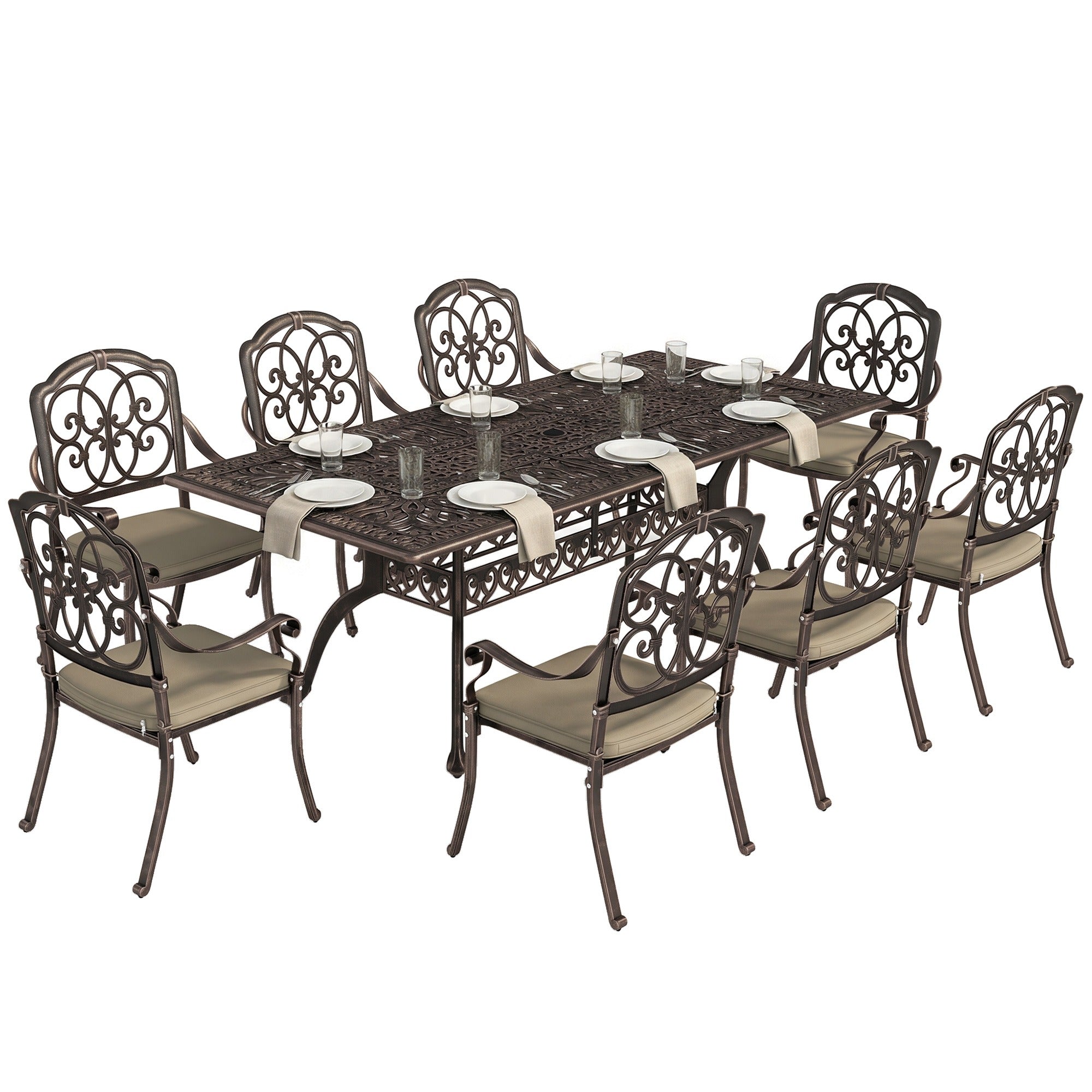 Outsunny 9-Piece Cast Aluminium Dining Set Bronze Patio