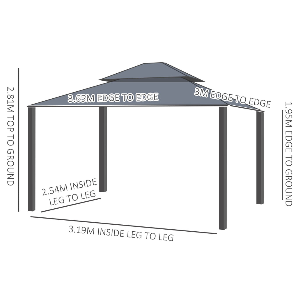 Outsunny Hardtop Gazebo Aluminium Dark Grey 3.65x3m