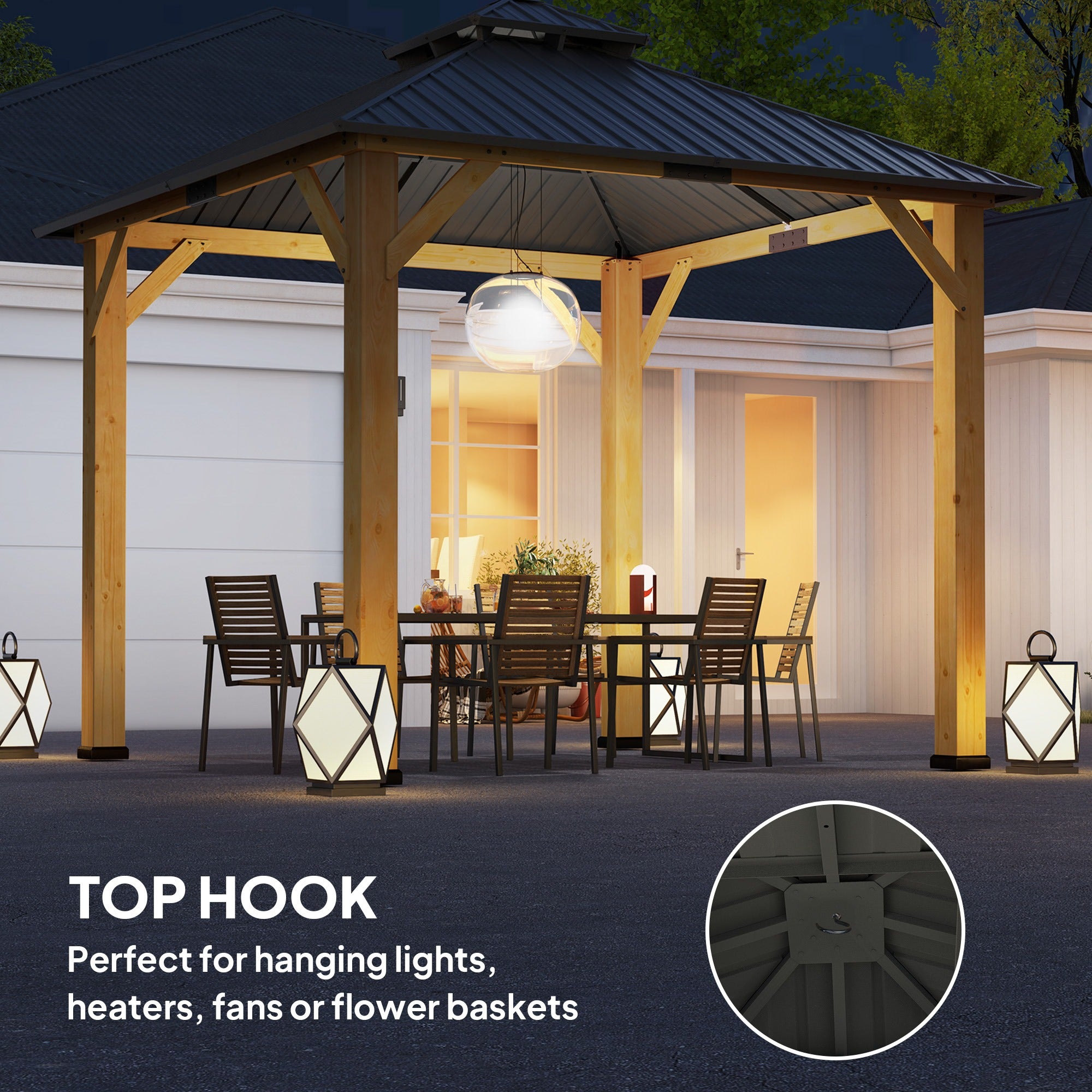 Outsunny Hardtop Gazebo Wood Frame Grey 3x3m