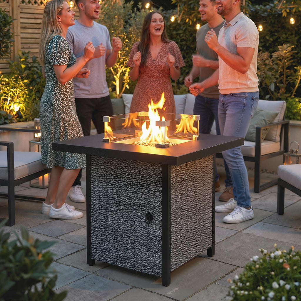 Outsunny Gas Fire Pit Table 11.7KW with Wind Guard Black
