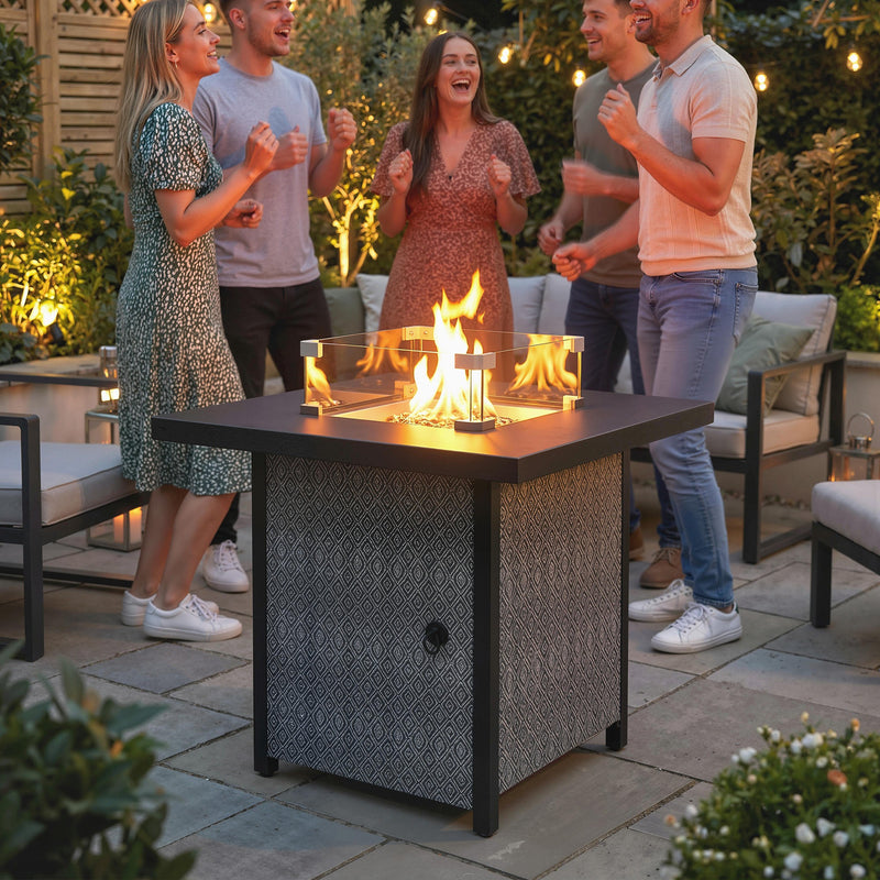 Outsunny Gas Fire Pit Table 11.7KW with Wind Guard Black