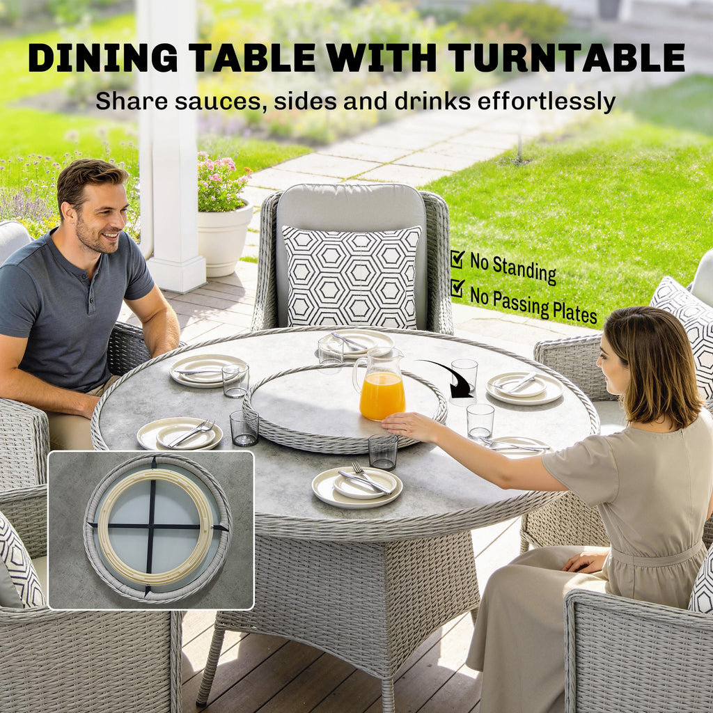Outsunny Rattan Dining Set Round Table & Chairs Grey