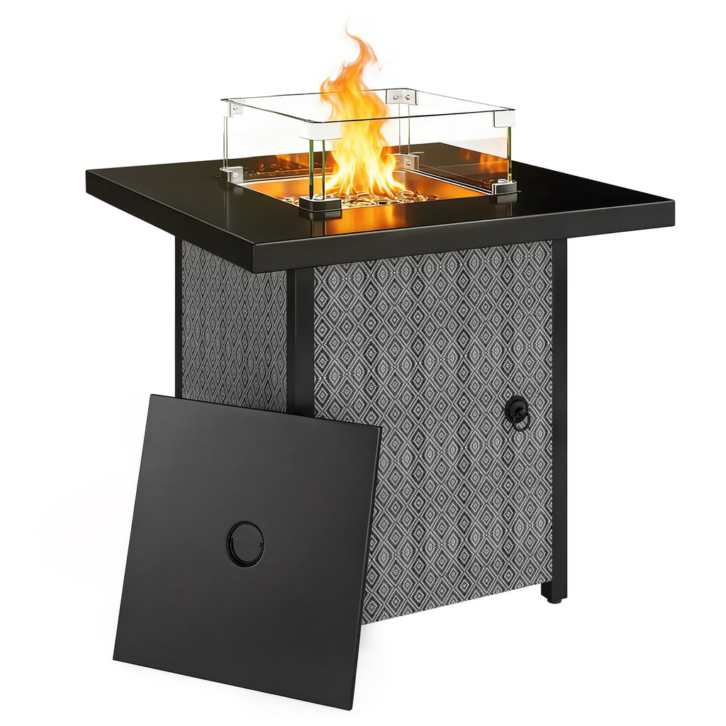 Outsunny Gas Fire Pit Table 11.7KW with Wind Guard Black