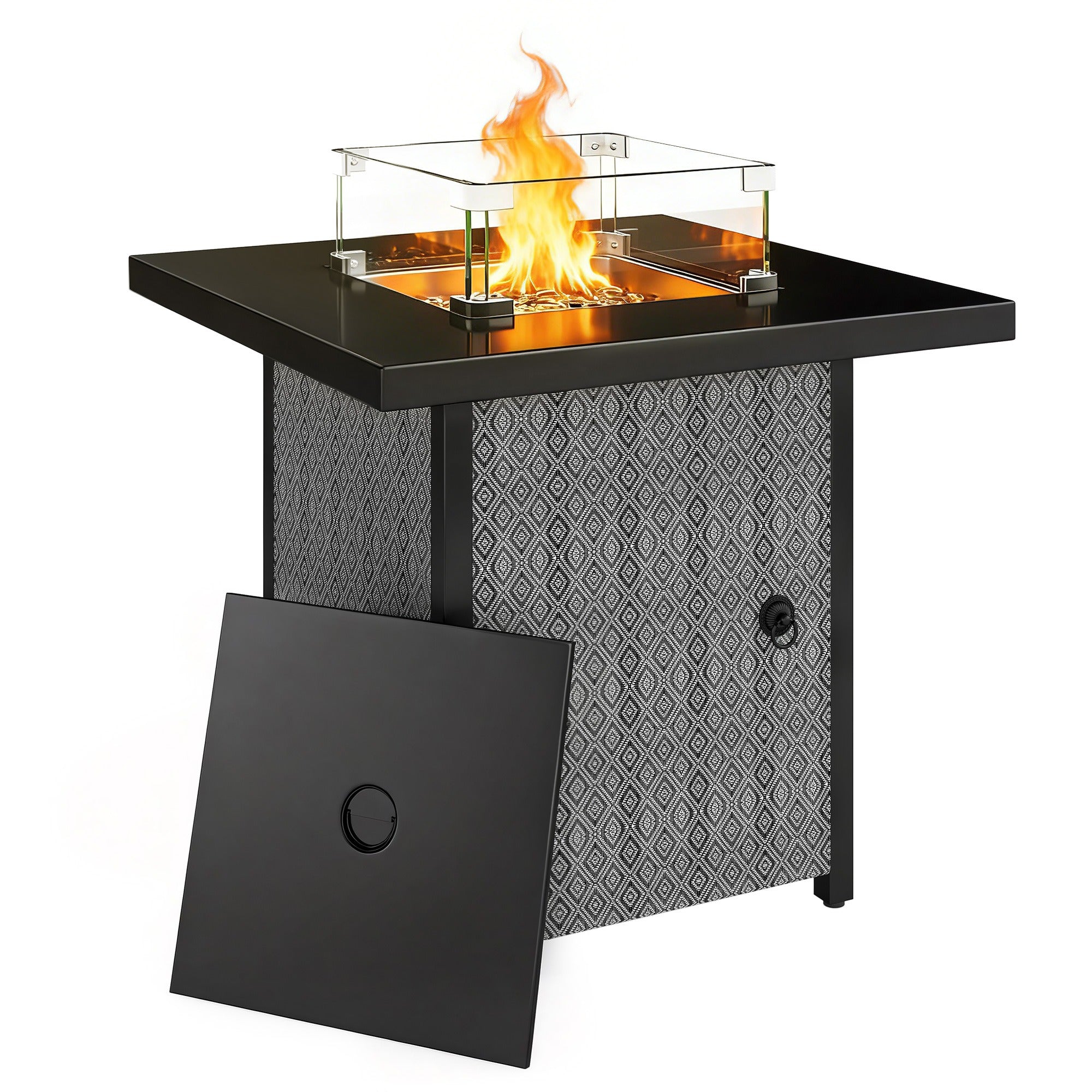 Outsunny Gas Fire Pit Table 11.7KW with Wind Guard Black