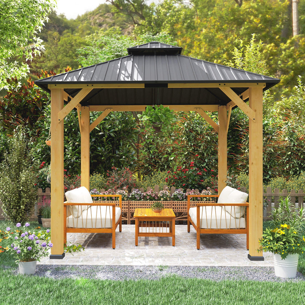 Outsunny Hardtop Gazebo Wood Frame Grey 3x3m
