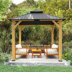 Outsunny Hardtop Gazebo Wood Frame Grey 3x3m