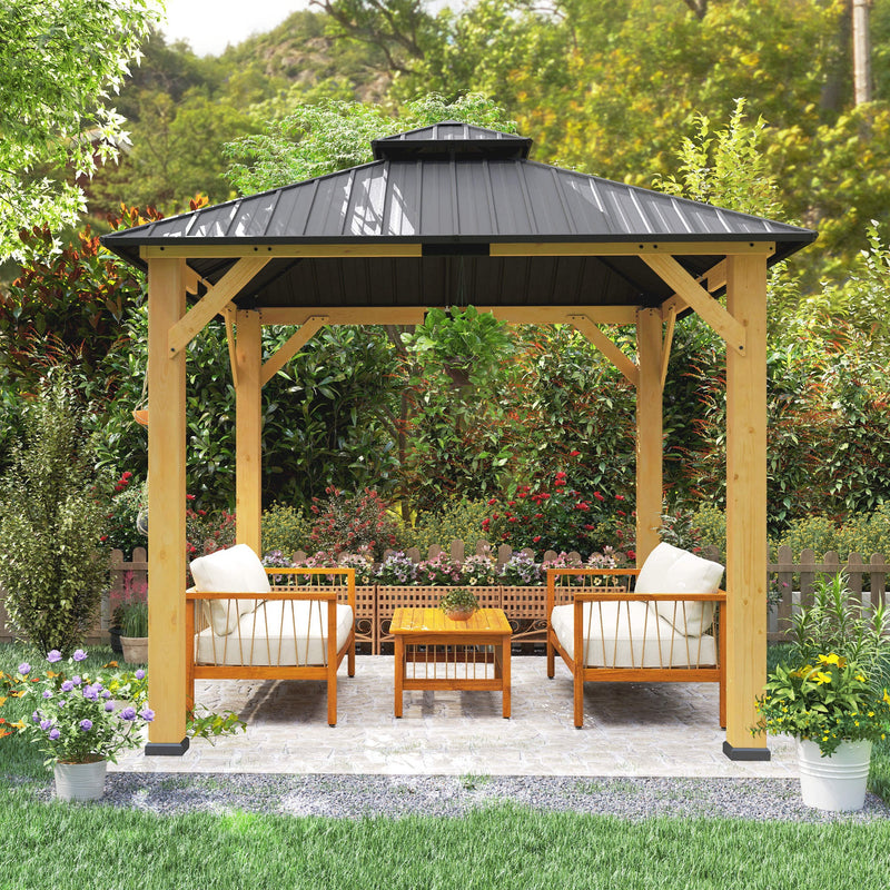 Outsunny Hardtop Gazebo Wood Frame Grey 3x3m
