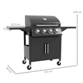 Outsunny 4+1 Burner Gas BBQ Grill Outdoor Barbecue Trolley with Wheels and Storage